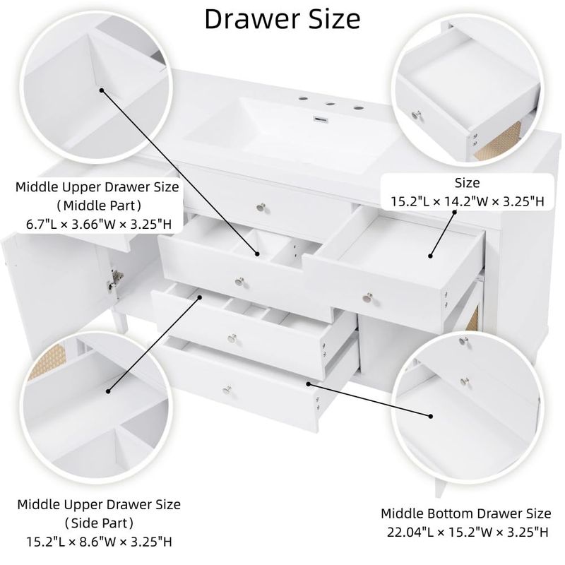 CREASION 84" White Double-Sink Bathroom Vanity: 2 Ceramic Sinks, Quartz Top, Adjustable Shelves, 3 Drawers, Silver Handles, Soft Close Hinges_voghion.com