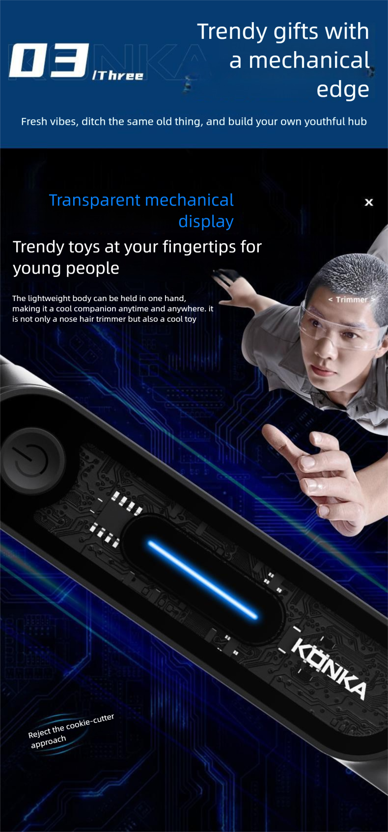 Konka Trimmer Herren Mini Digitalanzeige Elektrischer Multifunktions-Nasenhaarschneider Waschbar Wiederaufladbares Modell_voghion.com