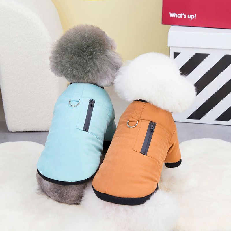 Abbigliamento per animali domestici autunno/inverno per cani con anello di trazione e cappotto in cotone con cerniera in velluto 23 colori_voghion.com