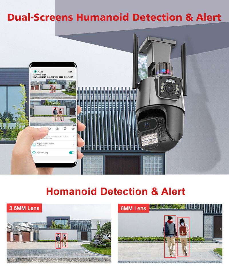 Dual-Lens PTZ Security Camera With Wi-Fi, Waterproof Outdoor Surveillance, HD Night Vision_voghion.com