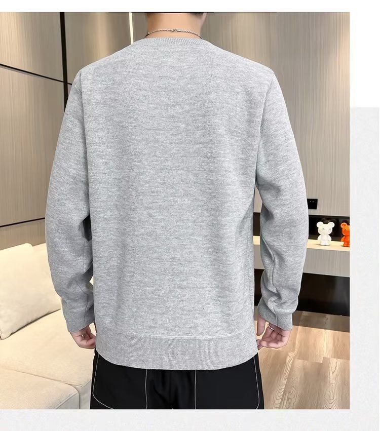 Abbigliamento maschile Maglione girocollo in velluto monopezzo autunnale e invernale da uomo, camicia con fondo foderato in pile spesso da uomo, 2024, nuovo top caldo tutto-fiammifero alla moda_voghion.com