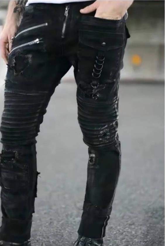 Natale, Ringraziamento, Halloween, San Valentino, Sconti all'ingrosso 2025, Nuovi jeans elasticizzati e aderenti da uomo in stile motociclista_voghion.com