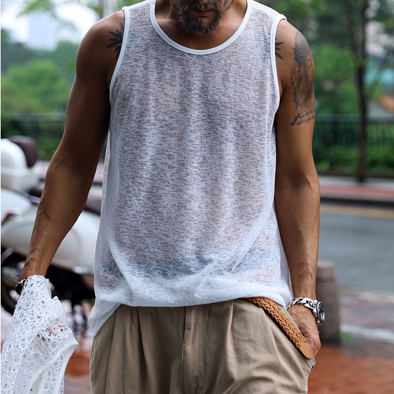 Ensemble 2 pièces pour homme, gilet et t-shirt sans manches, décontracté et respirant, coupe ample, couleur unie, idéal au quotidien (blanc, noir) - S-XXXL_voghion.com