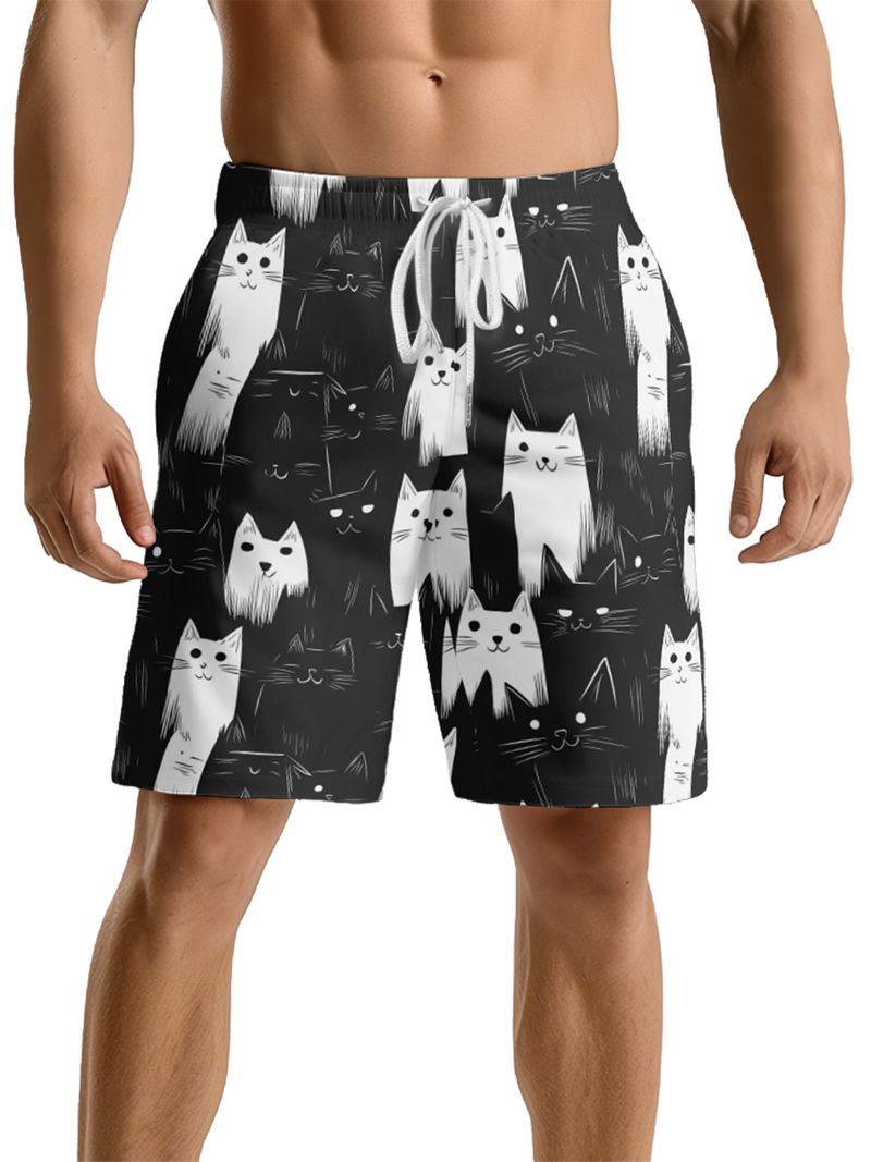 Unbeatable Quality New Cat Print Design Floral Plus Men's Fitness Running Sports Basketball Shorts_voghion.com