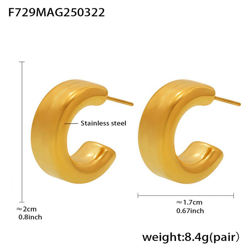 Orecchini pendenti versatili da donna in acciaio inossidabile, a forma di C cava, da 20 mm, placcati in oro K, stile semplice, resistenti allo sbiadimento._voghion.com