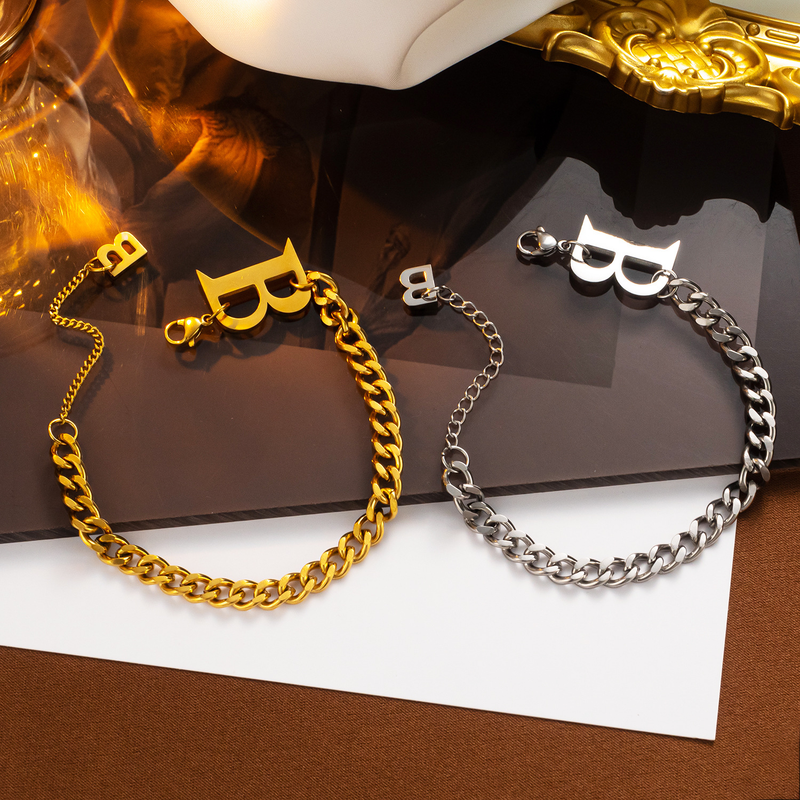 Letter B Bracelet Niche Design Sense Simple and Versatile Cuban Chain Student Girl Summer Personality _voghion.com