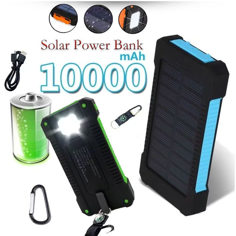 Power Bank solare da 10000 mAh, ultra-capacità, impermeabile, portatile, per esterni, con LED, batteria esterna per iPhone e Samsung._voghion.com