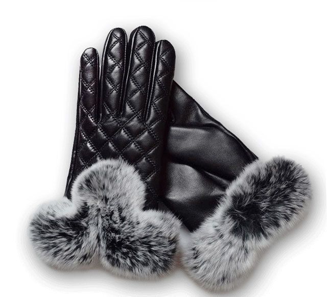 Women Winter Rex Rabbit Fur Sheepskin Fashion Slim Fit Fleece Lined Warm Fingerless Touchscreen Gloves_voghion.com