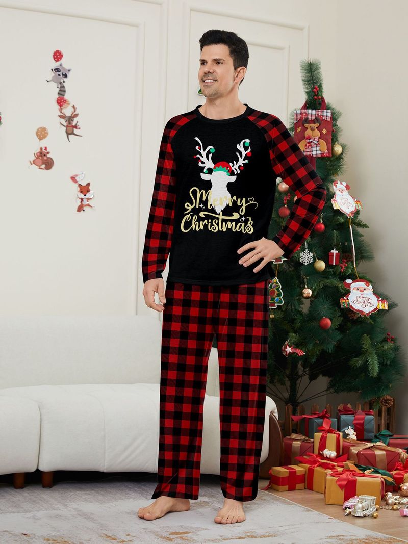 Jul Julehjort bokstavrutete Julefamilietrykk hjemkjole pysjamas_voghion.com