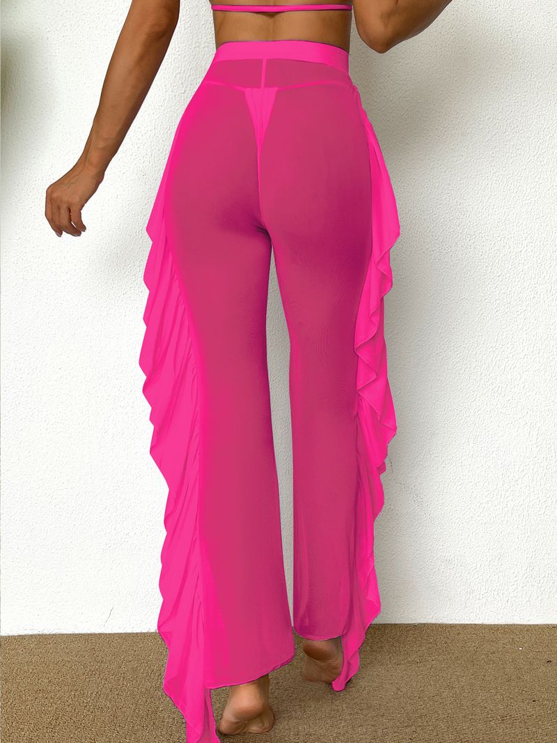 Dameskleding Pure Color Mesh Snel drogende broek Sexy bikini strand cover-up badpak vrouwelijk_voghion.com