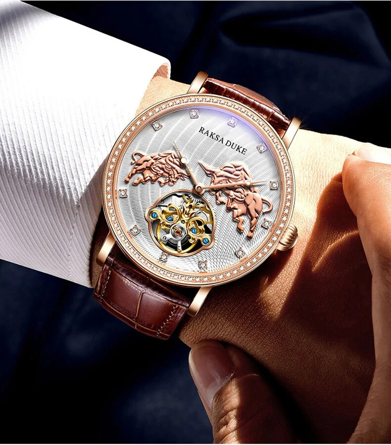 3D Cow Pattern es For Men Luxury Classic Automatic Mechanical Clock Tourbillon Sport Waterproof Wrist_voghion.com