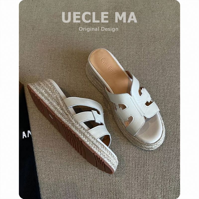 Schaffell-Version ~ Keilpantoffeln aus echtem Leder mit dicker Sohle für Damen, Sommer-Outdoor-Kleidung, passend zu Kleidern,_voghion.com