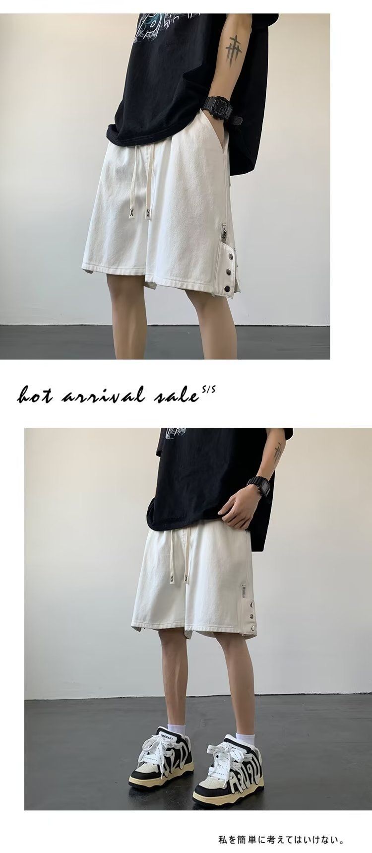 High street shorts, werkkleding voor heren in American Vibe-stijl, trendy merk met vijfkwart pijpen, stijlvol design, broek met rij knopen,_voghion.com