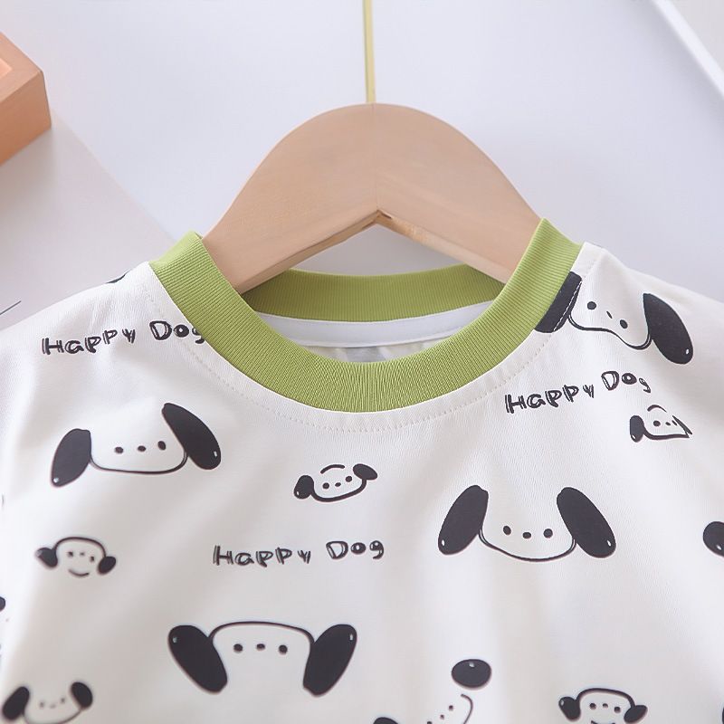 Kurzärmeliges, modisches Baby-Sommer-Set mit 3D-Hundeträgern für Jungen, zweiteiliges Set für Säuglinge und Kinder_voghion.com