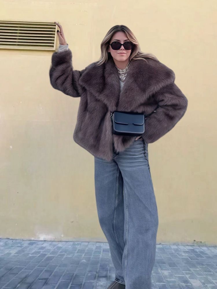 Damkläder Mode Street Blästring Lapel Långärmad pälsrock för kvinnor Vår Ny stil Enfärgad All Match Cardigan Fur Top_voghion.com