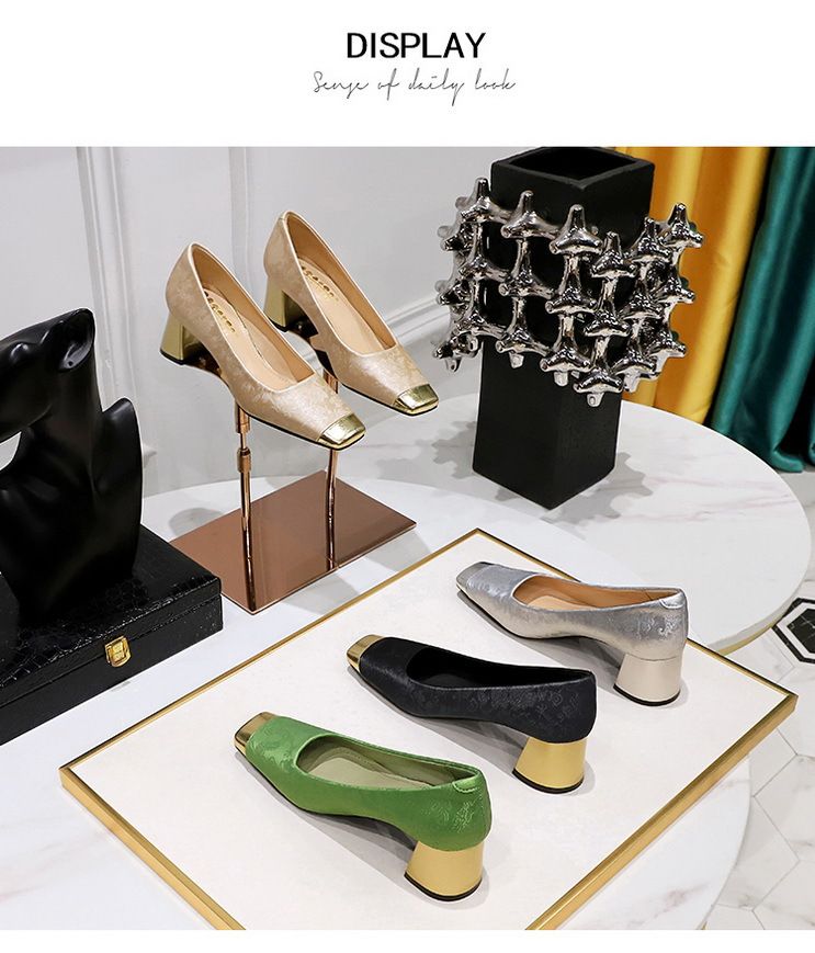 5288-8 Stil Damenschuhe, Luxus, elegant, dicker Mittelabsatz, heller Mund, farblich blockierte quadratische Zehenpartie, bestickte Seide,_voghion.com