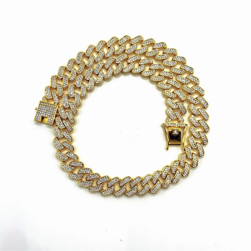 Cuban Chain Inlaid Full Diamond 15mm Unisex Hip-Hop Style Gold-Plated Bracelet_voghion.com