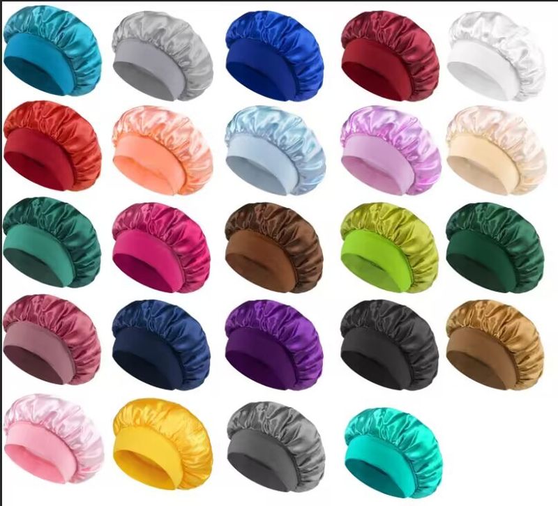 effen kleur brede rand elastische volwassen slaapmuts mannen en vrouwen mode haarverzorging schoonheid douchemuts satijn chemotherapie muts_voghion.com
