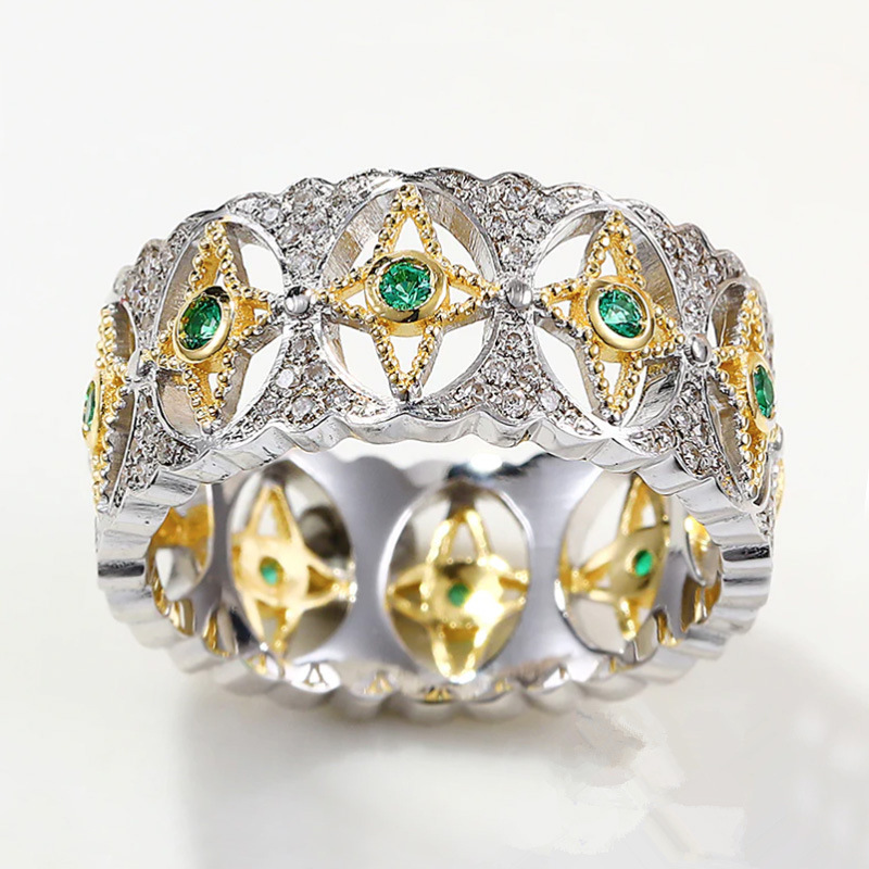 Cao Shi Palace Stijl Dubbele Kleur Franse Middeleeuwse Ster Maan Bloem Holle Kant Klassieke Ring_voghion.com