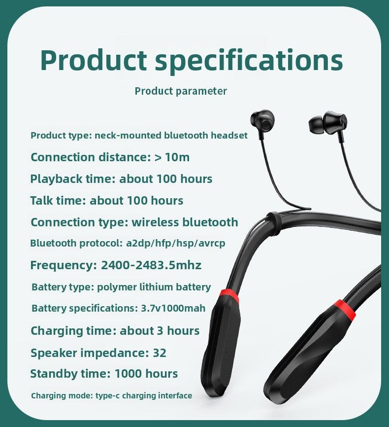 【High Quality】 Hot Selling Bluetooth Neckband In-Ear Wireless Sports Neck Hanging Stereo Earphones Running Live Streaming Universal_voghion.com