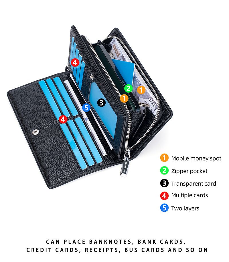 New Men's Wallet Long baellerry Business Casual Litchi Pattern Zipper Clutch Multi-Card Wallet_voghion.com