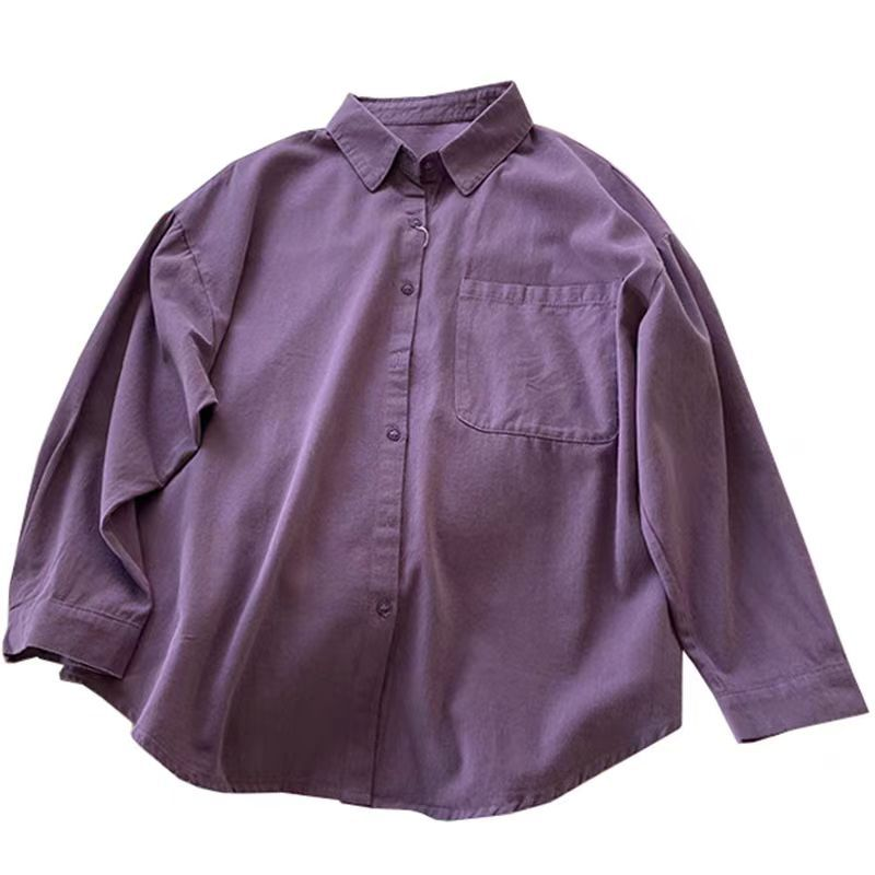 Donna super comoda! Camicia a maniche lunghe in cotone lavato tinta unita bianco per donna, giacca casual primaverile, cardigan ampio_voghion.com