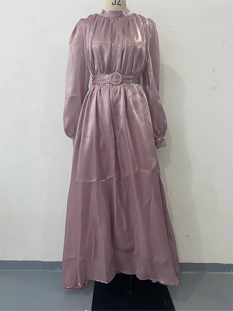 Musulmano Celebrità Stesso Stile Moda Girocollo Organza Maniche a Lanterna Maniche Lunghe Modifica Corpo Retro Vintage_voghion.com