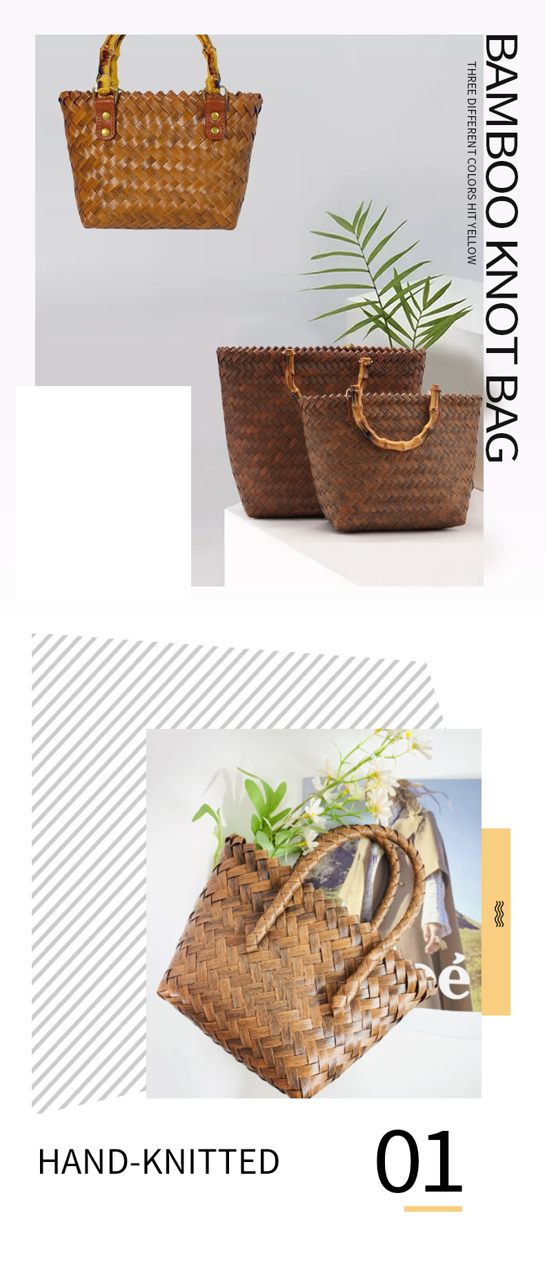 Women's Tote Bags Commuter Bamboo Handle Straw Woven Bag, A Retro Handcrafted Bamboo Woven Tote Bag For Women_voghion.com