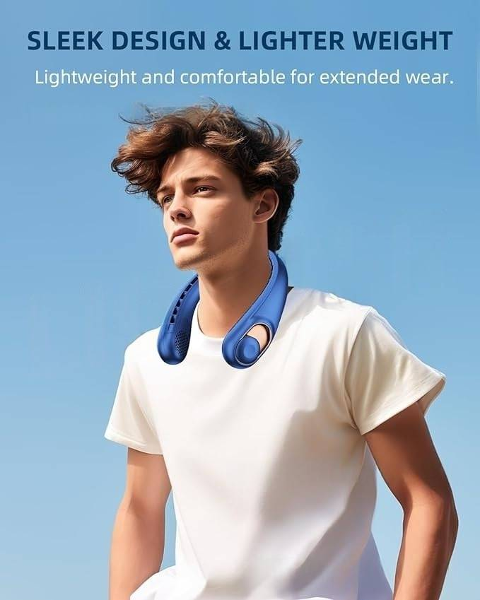 New Neck Fan With Digital Display - USB Rechargeable Portable Fan For Students & Office (Lightweight, Hands-Free, 3-Speed Settings)_voghion.com