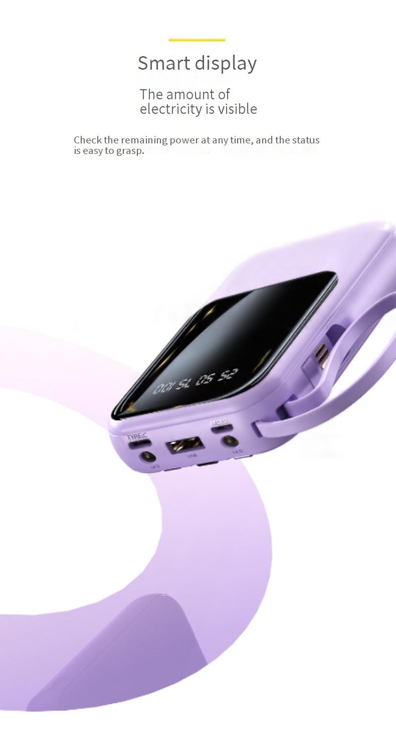 Carregador portátil super rápido pequeno com cabo integrado, 20.000 mAh, energia móvel, presente_voghion.com