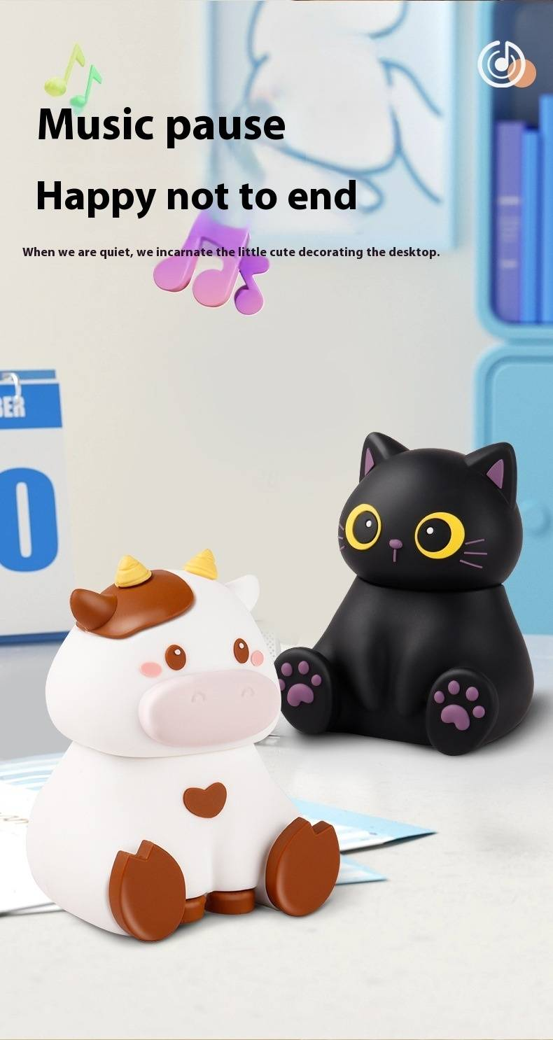 Enceinte Bluetooth animal mignon – Mini enceinte sans fil avec support pour téléphone (motif vache et cochon, idéal comme décoration de bureau ou comme cadeau)_voghion.com
