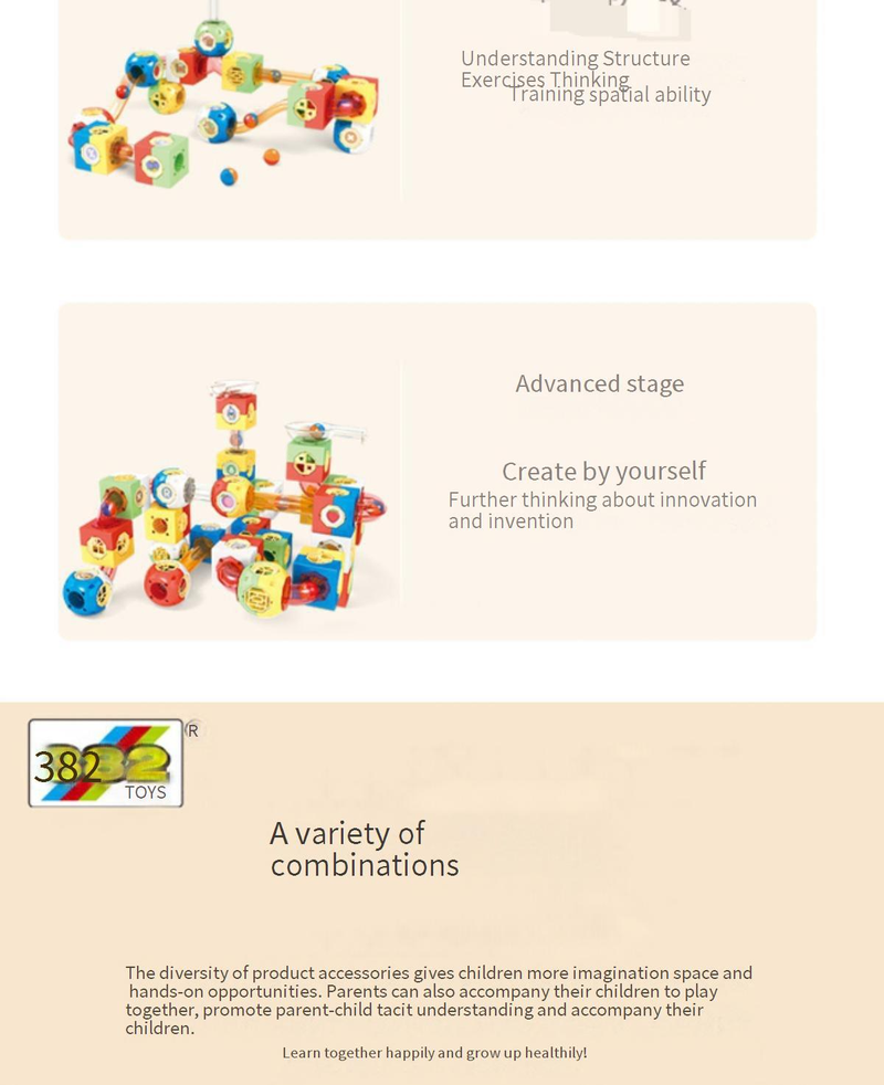 Juego de bloques de construcción de tuberías 2 en 1 para madres e hijos: pista de canicas 3D y lanzador de pelotas, juguete STEM para niños (98/196/274/365/458 piezas)_voghion.com
