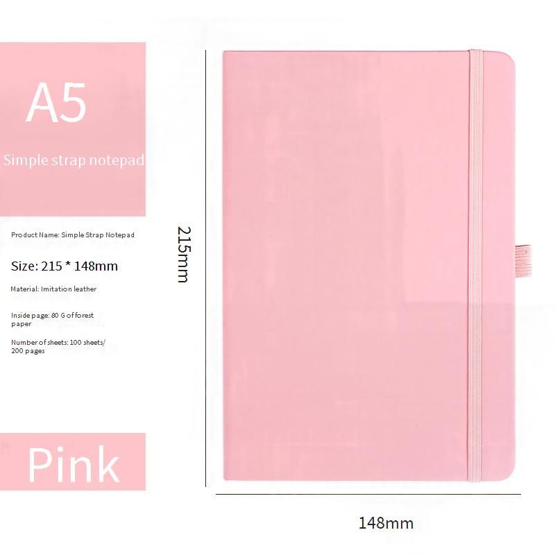A5 Minimalist Elastic Band Notebook - Premium PU Leather Cover, 100 Sheets Lined Paper, Business Office_voghion.com