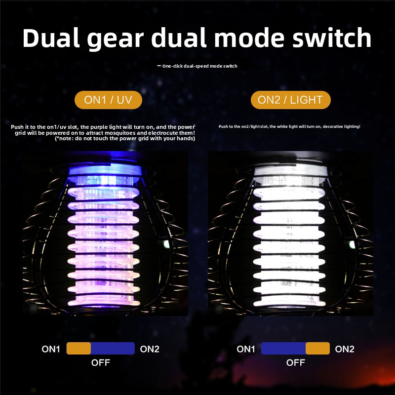 Lámpara solar antimosquitos - Lámpara LED colgante para exteriores con modos de luz UV y blanca, impermeable para jardín y camping (150 x 150 x 570 mm, modelo DC-856)_voghion.com