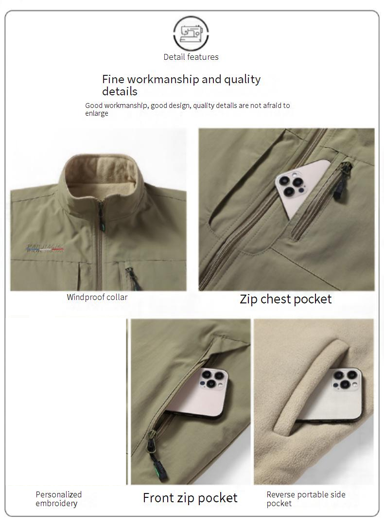 Men's Fleece Vest Winter Warm Reversible Outdoor Casual Jacket With Pockets (Khaki, Black, Gray, Navy, Army Green) - Sizes M To 6XL_voghion.com