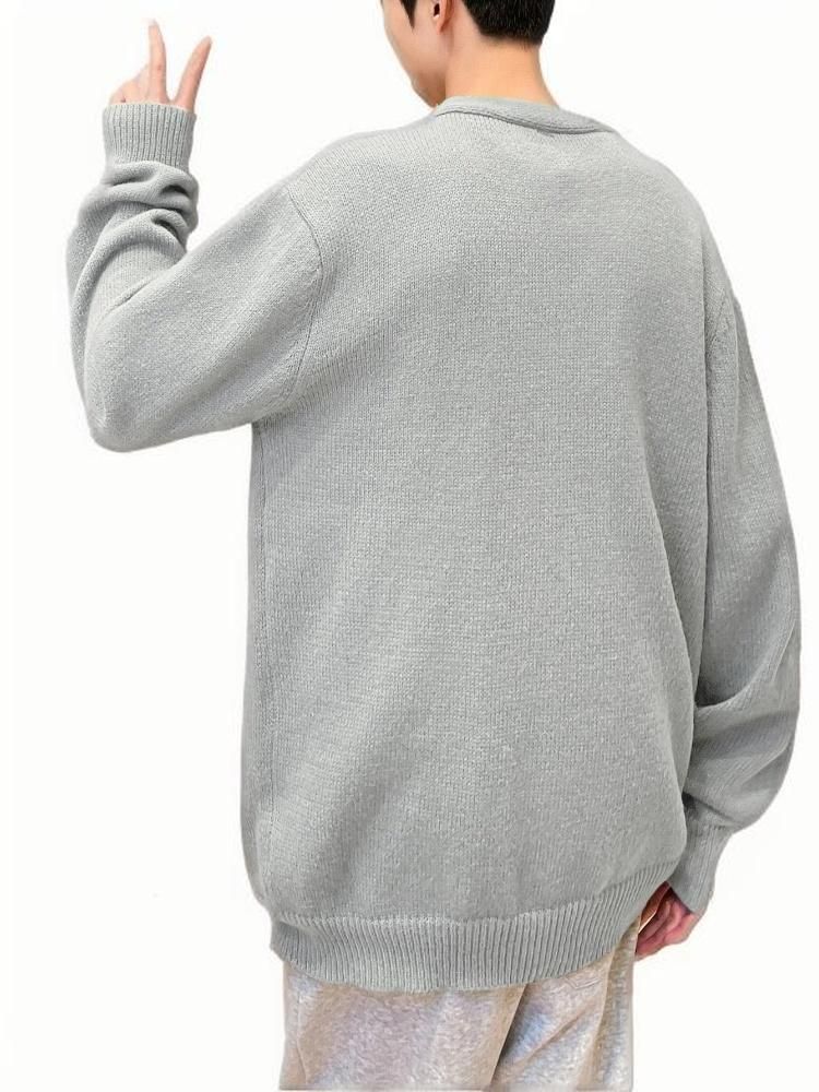 Herren-Cardigan mit V-Ausschnitt – Übergroßer Strickpullover mit offener Vorderseite, leichte Polyestermischung für lässiges Lagenlook (S-XXL, Unisex-Loungewear)_voghion.com