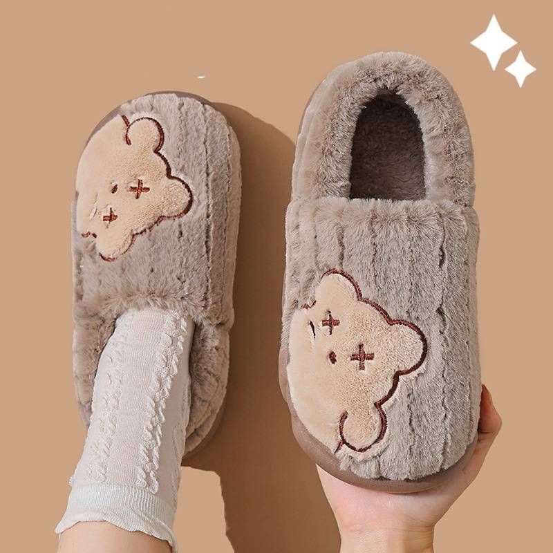 Ciabatte invernali unisex – Scarpe da interno con fodera in peluche e suola antiscivolo (disegno a forma di orso, apertura posteriore/chiusa, taglie dalla 24 alla 45)_voghion.com
