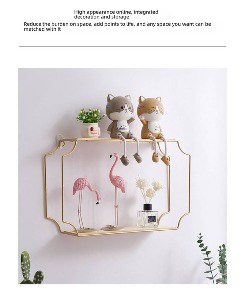 Golden Wrought Iron Wall Shelf Set – 2-Tier Corner Shelf Trio, Rustproof & Dustproof, No-Tools Mounting For Bathroom, Kitchen, Bedroom_voghion.com