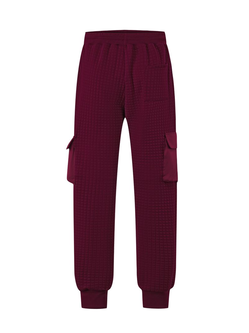 Men's Spring And Autumn New Thickened Multi-Pocket Jacquard Checkered Casual Cargo Pants_voghion.com