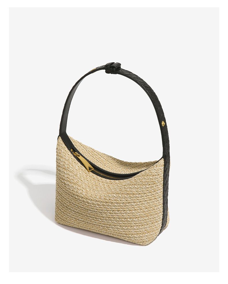 Women's Bags Niche Design French Elegant Versatile Raffia Hand Held Lunch Box Bag Single Shoulder Underarm Women's Bag Holiday Beach Bag_voghion.com
