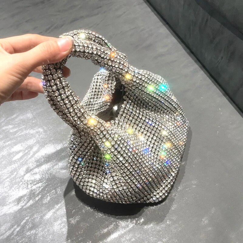 Glänsande kristall clutch-väska bucket Axelväska rhie Handgjorda plånböcker och handväskor Designer aftonclutch-väska Plånbok_voghion.com