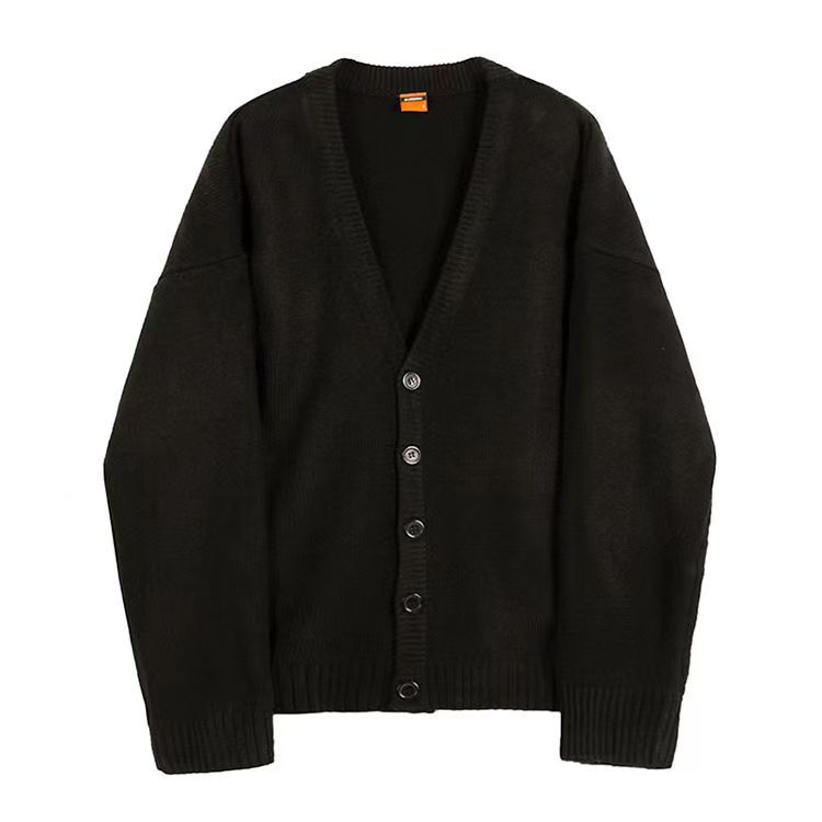 New men's loose V-neck cool and high-end single breasted solid color autumn cardigan sweater jacket_voghion.com
