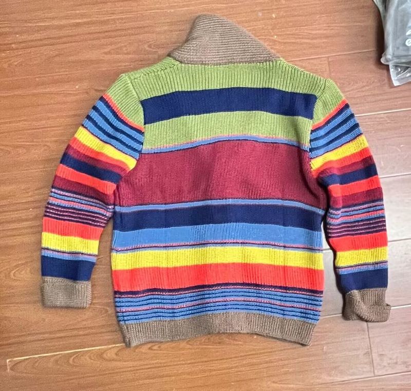 Herrenbekleidung Regenbogenpullover Pullover Jacke Revers Farbblock-Strickjacke_voghion.com