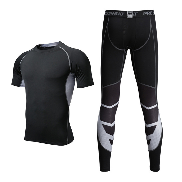 Vêtements pour hommes exercice musculaire vêtements de fitness élastiques deux ensembles de collants à séchage rapide pour hommes vêtements d'entraînement de course à sec_voghion.com