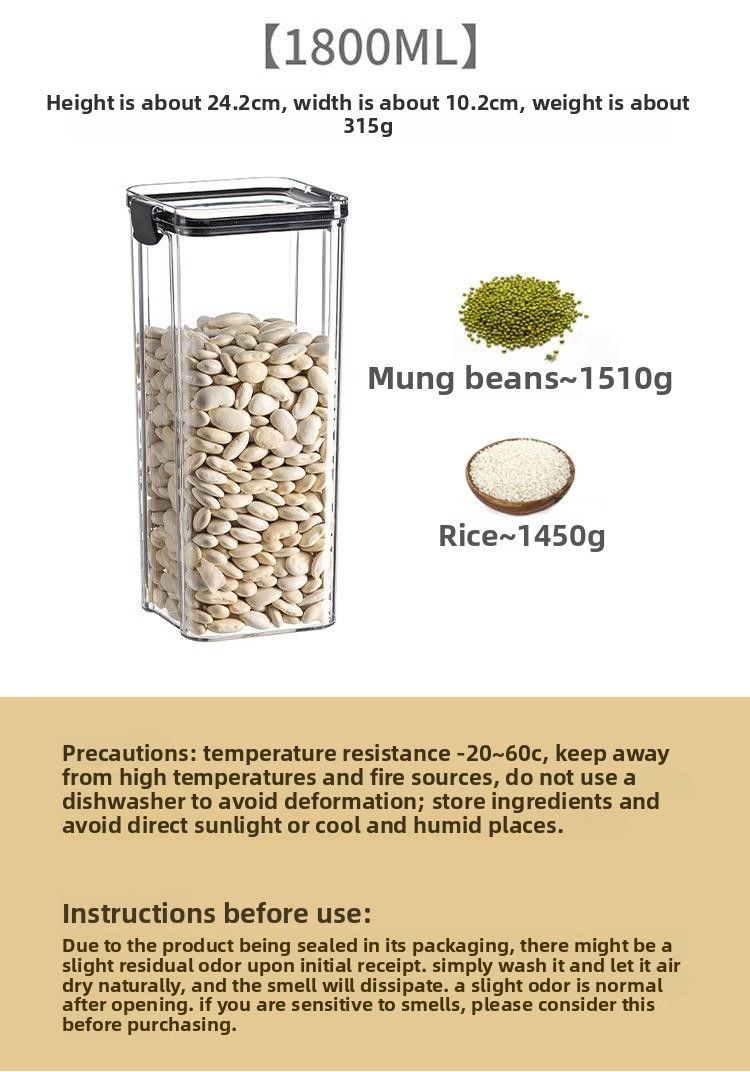 Barattolo di plastica trasparente per alimenti, quadrato, spesso, con coperchio, per cereali e cereali_voghion.com