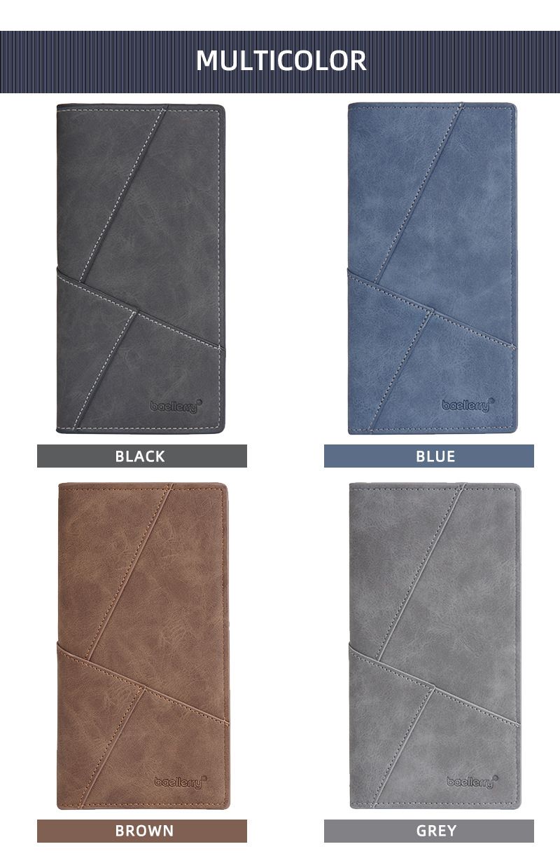 BAELLERRY New Men's Long Wallet With 17 Card Slots, Tri-Fold Design, Minimalist Business Style, Zippered Bill Compartment_voghion.com