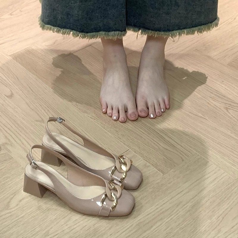 Sandali alla moda con punta quadrata, tinta unita, stile elegante da sera estivo 2025, con tacchi spessi, antiscivolo, alla moda_voghion.com