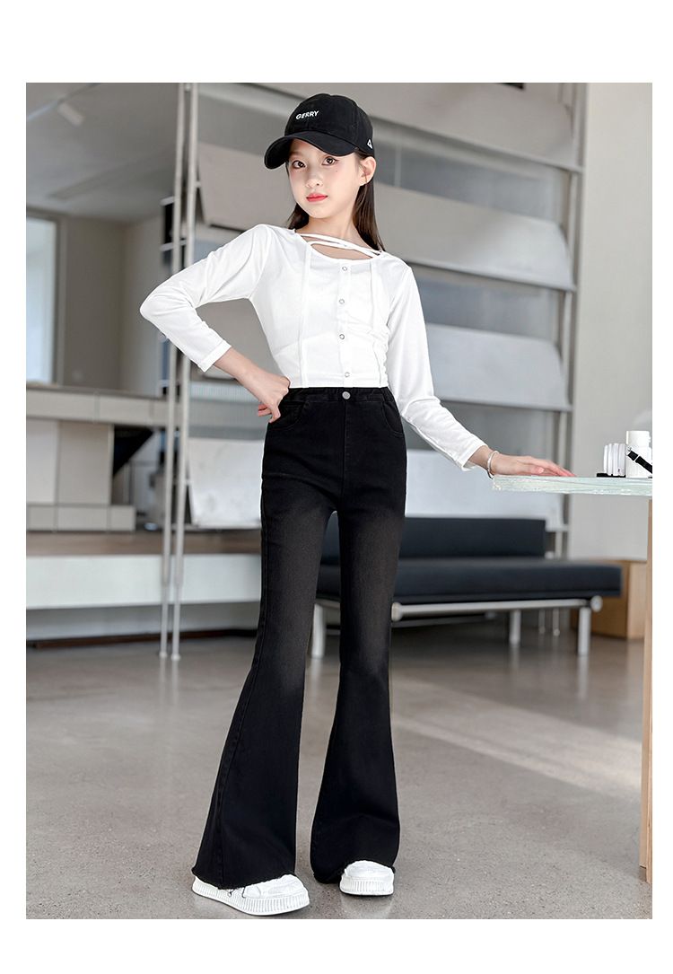 Dětské oblečení Dívčí zvonové kalhoty Nové dětské džíny s vysokým pasem Módní dívčí úzké kalhoty Trendy_voghion.com