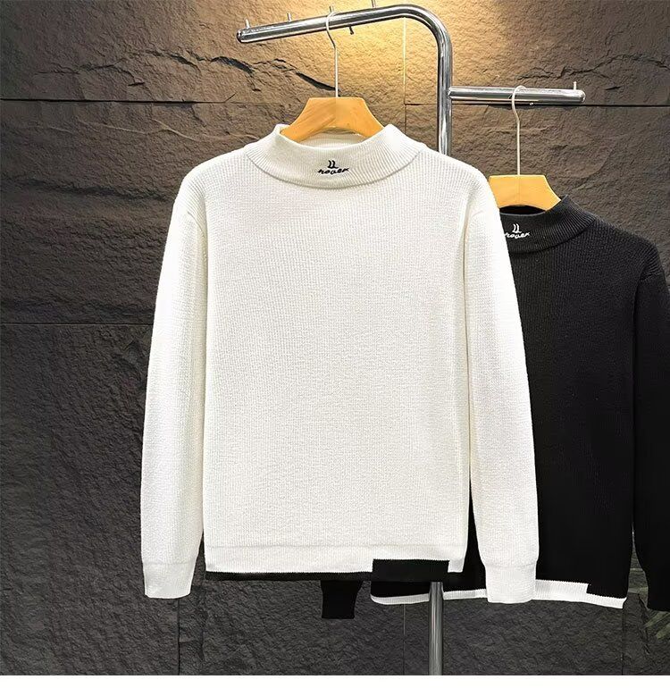 Maglione da uomo slim fit in maglia – collo alto, manica lunga, trendy e comodo (bianco, nero)_voghion.com