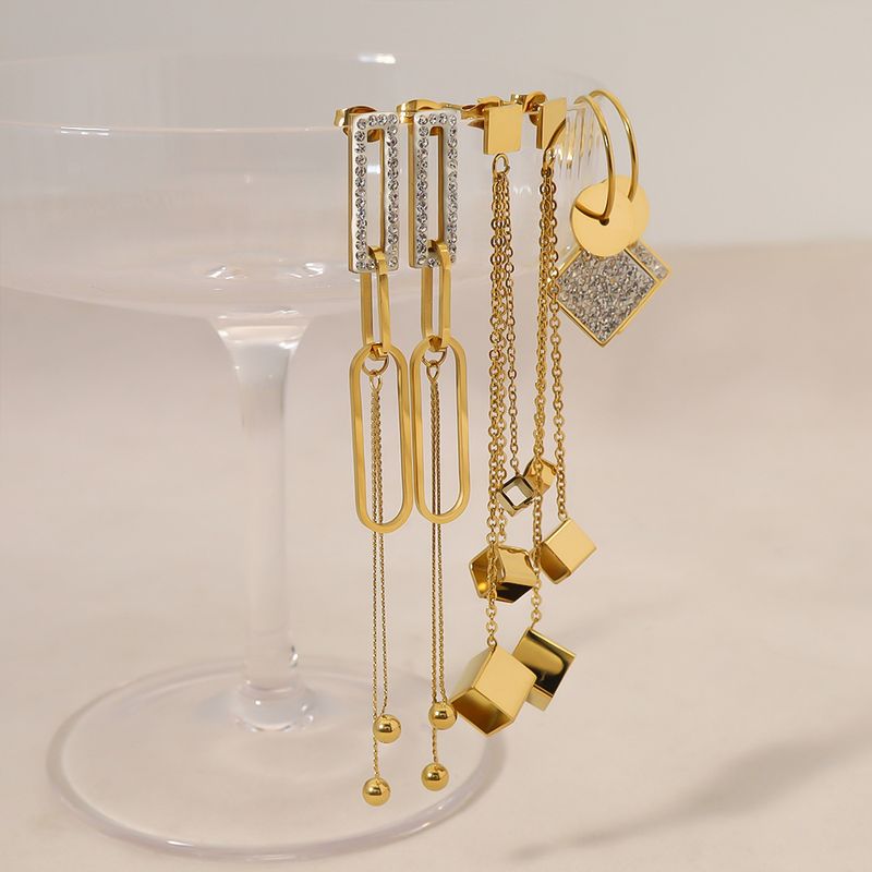 Boucles d'oreilles en acier au titane à pampilles carrées incrustées de diamants géométriques INS avec placage d'or véritable 14 carats et boucles d'oreilles à la mode_voghion.com
